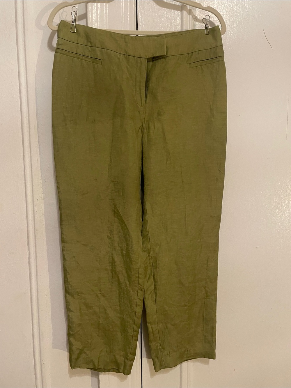 Stunning Olive Green Women's Straight-Leg Linen Blend Pants